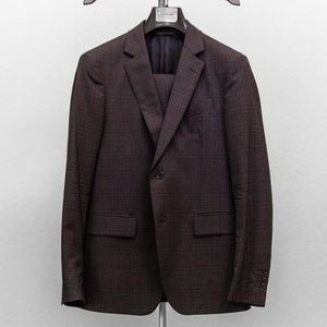 John Varvatos Mens Black Plaid Check Slim Fit